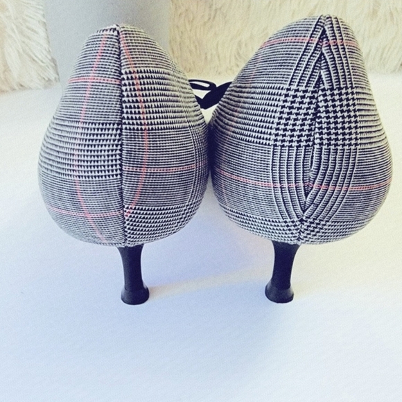 Zara Women’s Black Gray Plaid Bow Mini Heels EU 36 Pumps Office Career Shoes - Picture 9 of 16